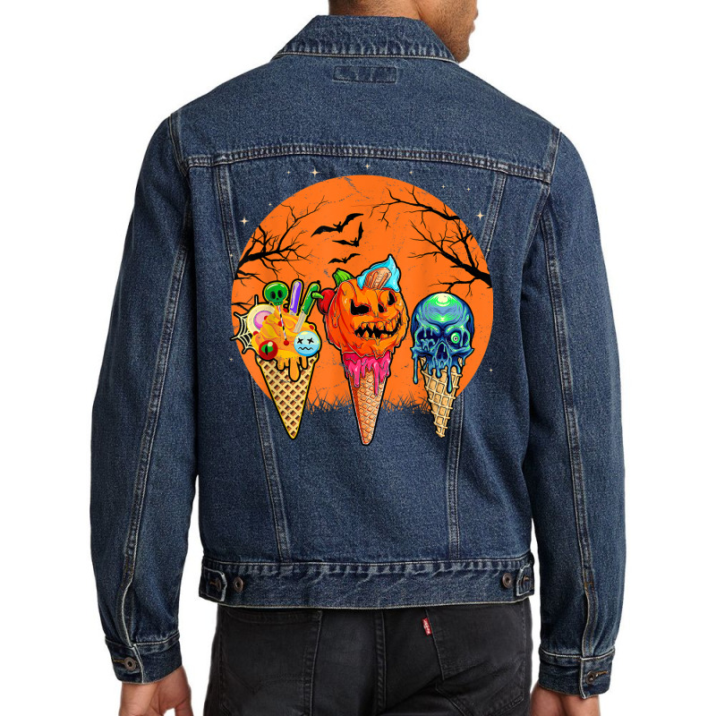 Ice Cream Halloween Costume Scary Moon Melting Skull Pumpkin Men Denim Jacket | Artistshot