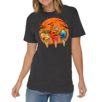 Ice Cream Halloween Costume Scary Moon Melting Skull Pumpkin Vintage T-shirt | Artistshot