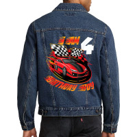 Race Car 4th Birthday Boy 4 Year Old Racing Car Driver Men Denim Jacket | Artistshot