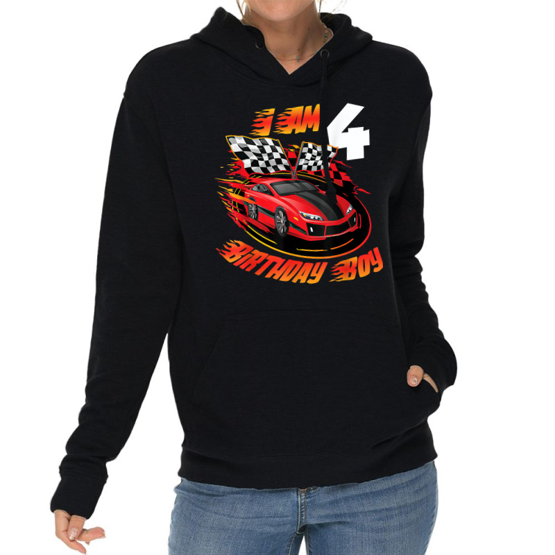 Race Car 4th Birthday Boy 4 Year Old Racing Car Driver Lightweight Hoodie | Artistshot