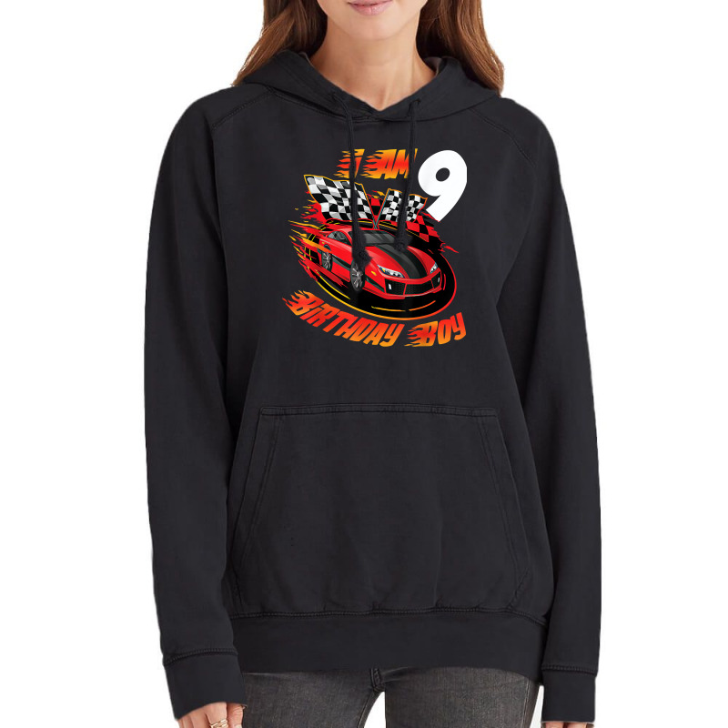 Race Car 9th Birthday Boy 9 Year Old Racing Car Driver Vintage Hoodie | Artistshot