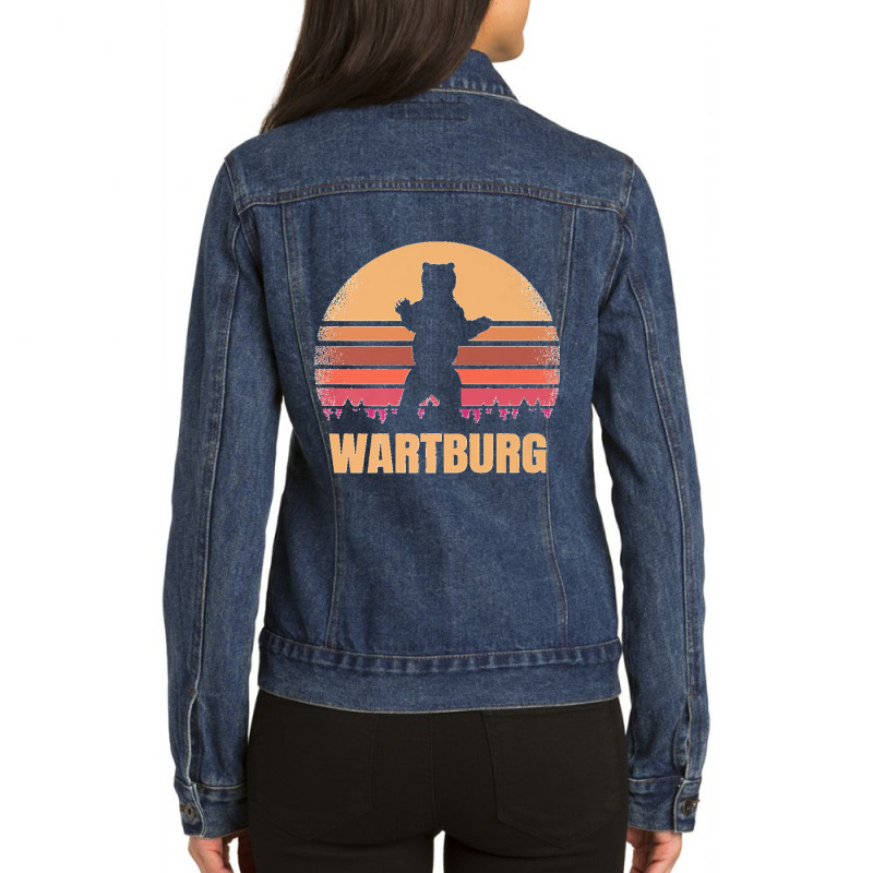 Wartburg Tennessee Vintage Bear Distressed Retro 80s Sunset Premium Ladies Denim Jacket by cm-arts | Artistshot