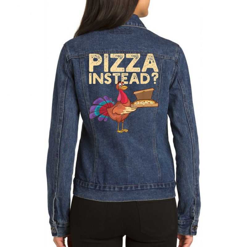 Italia Fall Thanksgiving Turkey Autumn Holiday Pizza Instead Ladies Denim Jacket by Lambent | Artistshot