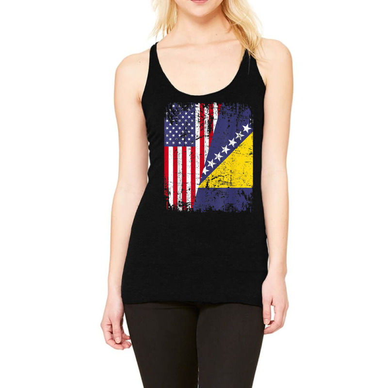 Bosnian Herzegovinian Roots Half American Flag Bosnia Flag Racerback Tank by JustinStringer | Artistshot