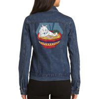 Japanese Culture Art   Kawaii Anime Wolf In A Ramen Bowl T Shirt Ladies Denim Jacket | Artistshot