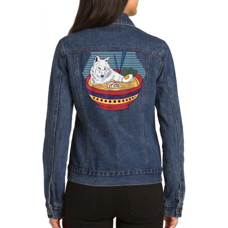 Japanese Culture Art   Kawaii Anime Wolf In A Ramen Bowl T Shirt Ladies Denim Jacket by genze | Artistshot