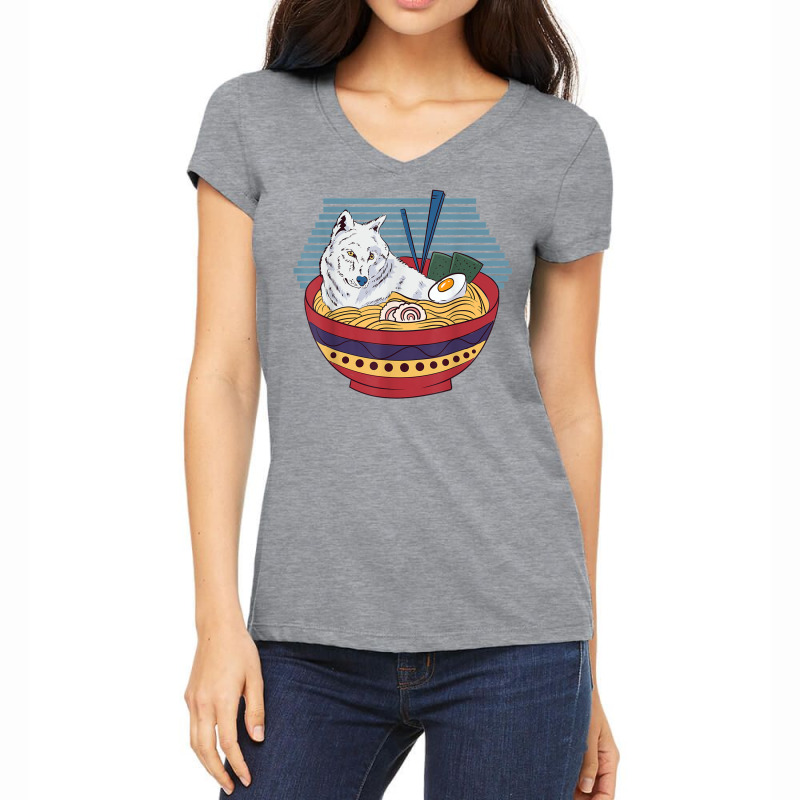 Japanese Culture Art   Kawaii Anime Wolf In A Ramen Bowl T Shirt Women's V-Neck T-Shirt by genze | Artistshot