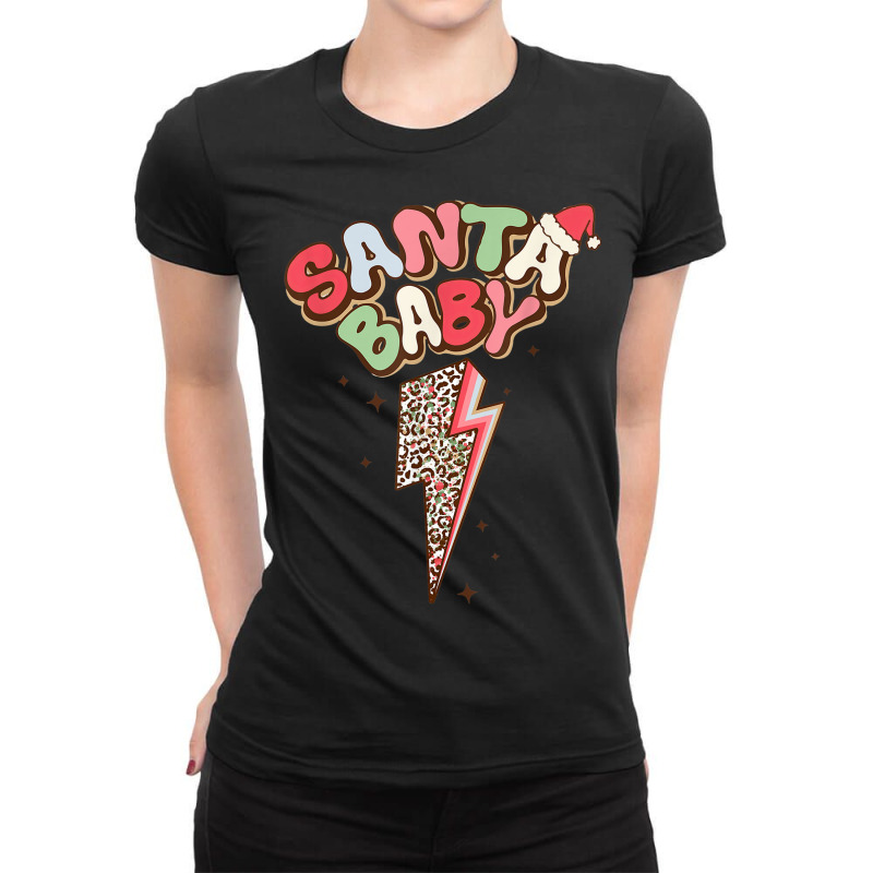 Santa Leopard Lightning Bolt Santa Hat Baby Christmas Retro Ladies Fitted T-Shirt by Creed | Artistshot