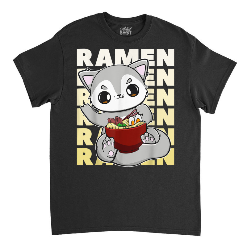 Cute Anime Wolf With Ramen And Japanese Noodles Classic T-shirt by Color | Artistshot