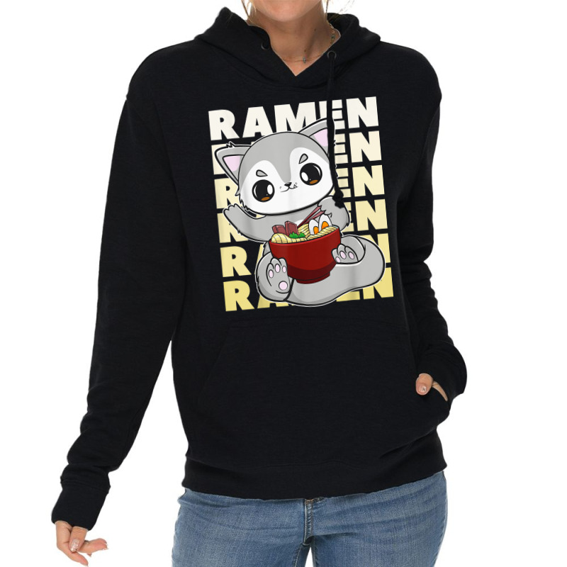 Cute Anime Wolf With Ramen And Japanese Noodles Lightweight Hoodie by Color | Artistshot