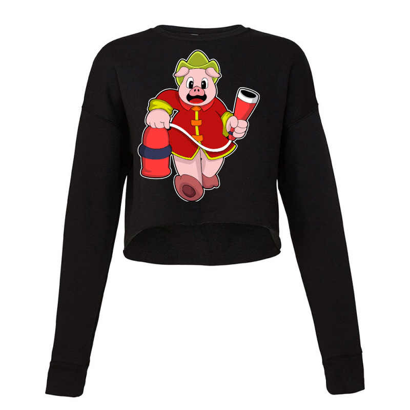 Fire Department T  Shirt Pig As Firefighter With Fire Extinguisher T Cropped Sweater by strategicwastes | Artistshot