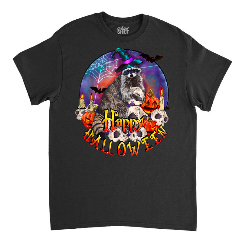 Racoon Happy Halloween Funny Costume Witchy Hat Raccoon Moon Classic T-shirt by Stunner | Artistshot