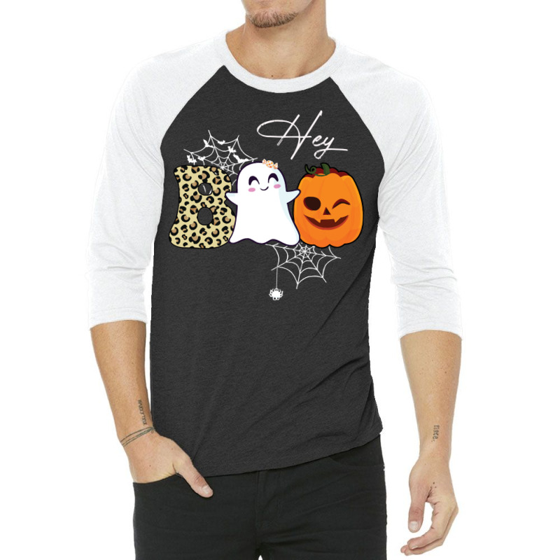 Gift Idea T  Shirt Hey Boo Cute Ghost With Pumpkin Halloween T  Shirt 3/4 Sleeve Shirt | Artistshot