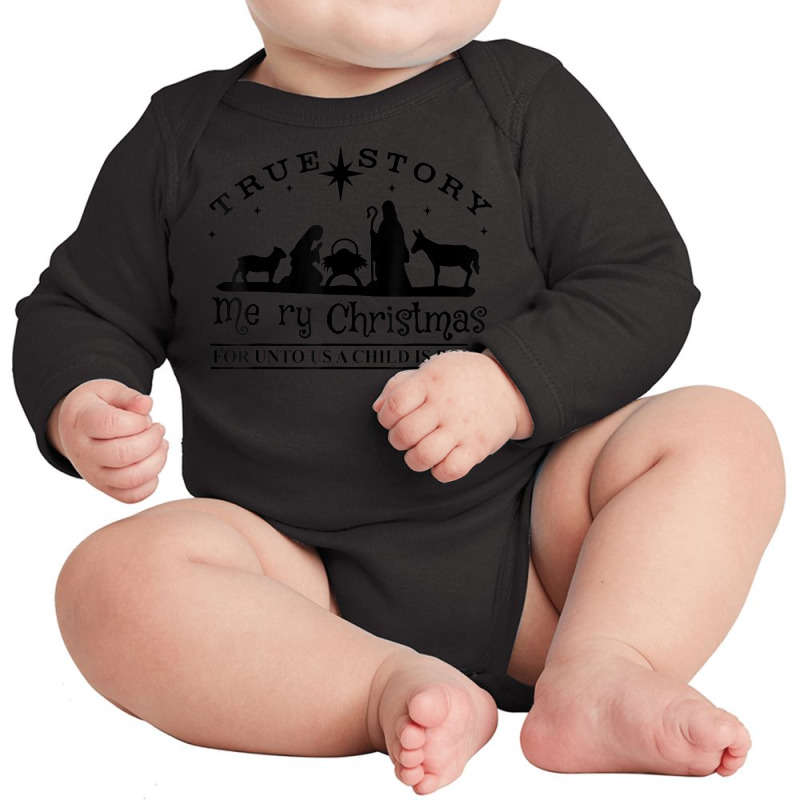 True Story Nativity Merry Christmas Jesus Birth Long Sleeve Baby Bodysuit by Aquarius | Artistshot