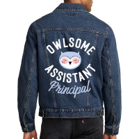 Owlsome Assistant Principal Pun Funny Gift Idea Men Denim Jacket | Artistshot