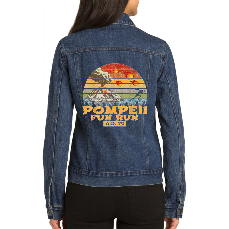 Pompeii Fun Run Ad 79 Vintage Retro Distressed Gift Ladies Denim Jacket | Artistshot