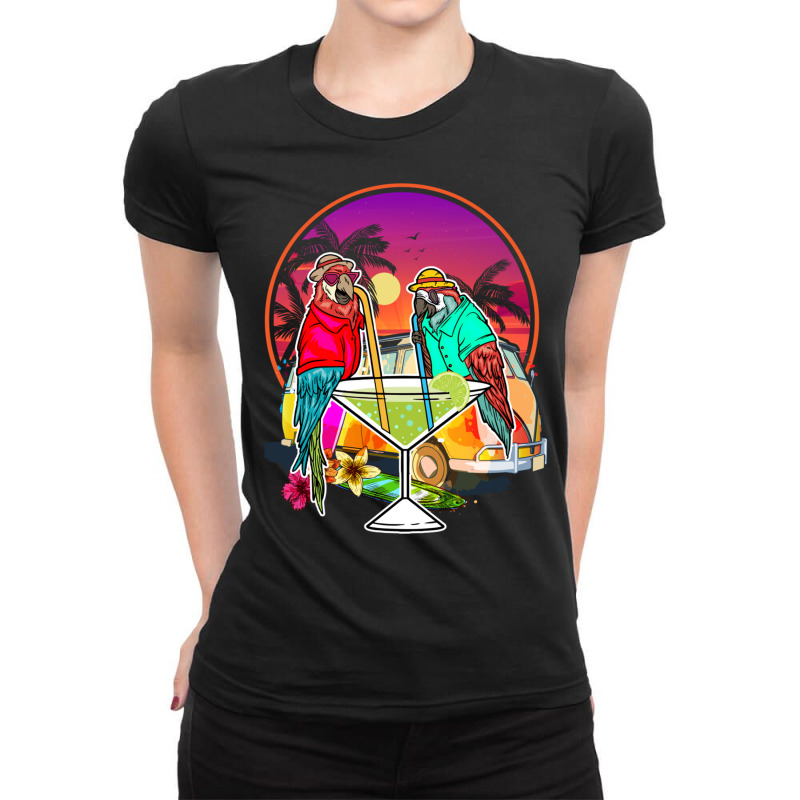 Tropical Summer Vacation Birds  Parrots Drinking Margarita Long Sleeve Ladies Fitted T-Shirt by cm-arts | Artistshot