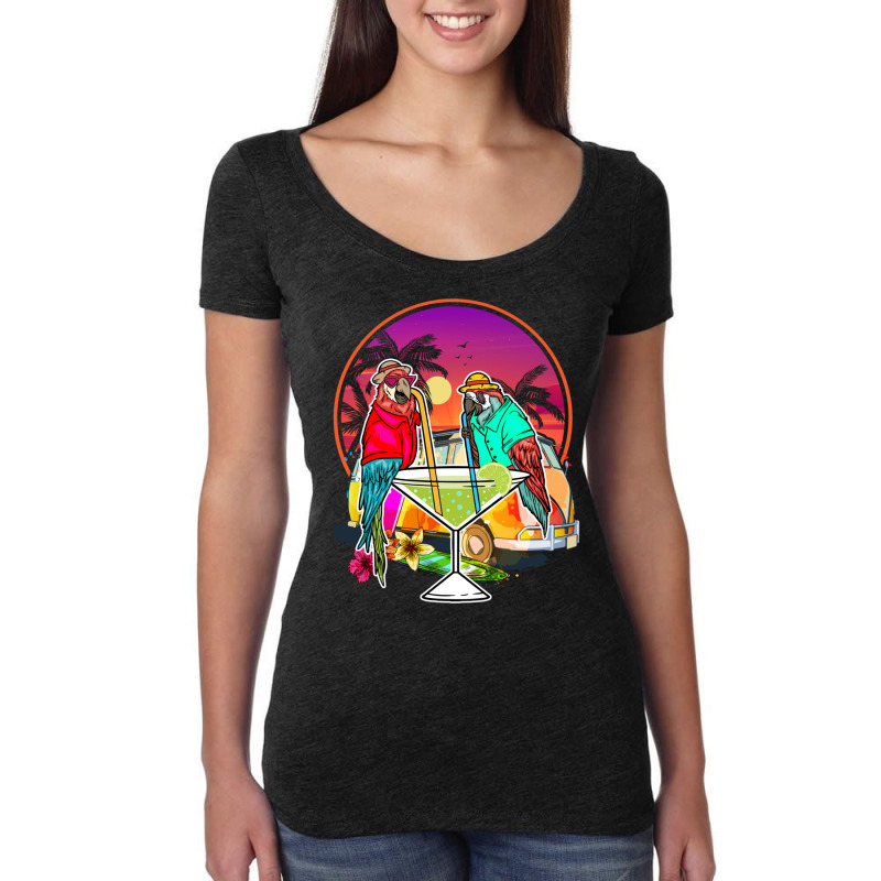 Tropical Summer Vacation Birds  Parrots Drinking Margarita Long Sleeve Women's Triblend Scoop T-shirt by cm-arts | Artistshot