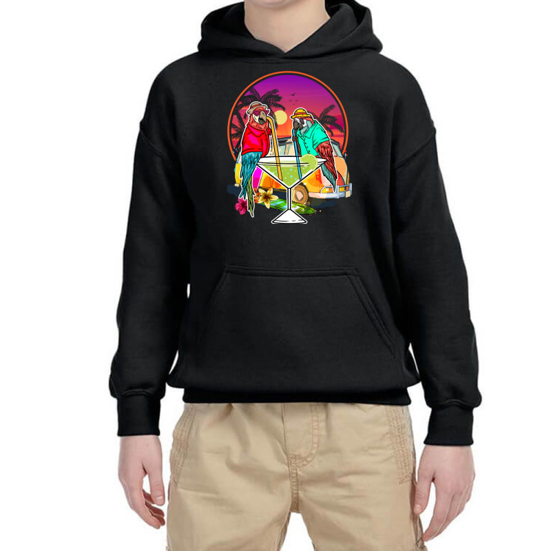 Tropical Summer Vacation Birds  Parrots Drinking Margarita Long Sleeve Youth Hoodie by cm-arts | Artistshot