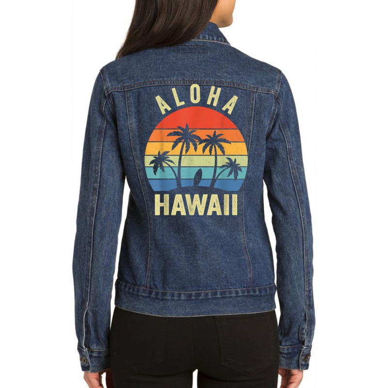 Aloha Hawaii Hawaiian Island Shirt Palm Beach Surfboard Surf T Shirt Ladies Denim Jacket by cm-arts | Artistshot