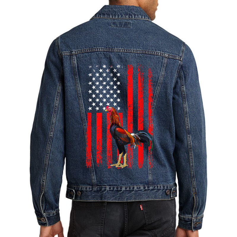 American Flag Cock Fighting Rooster Men Denim Jacket by pennyWelborn | Artistshot