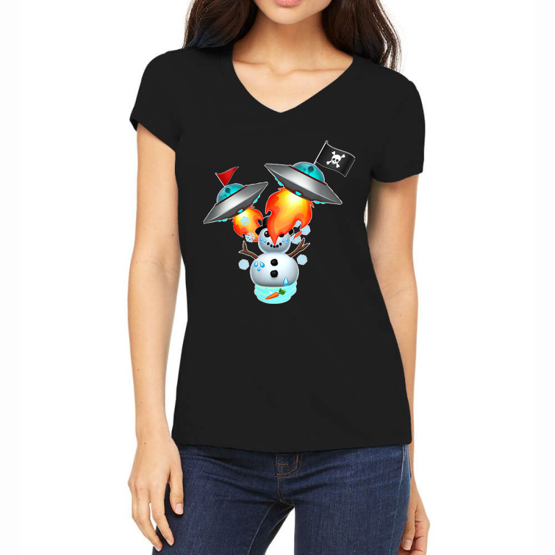 Ufo Bully Alien Invasion Snow Man Meltdown Women's V-Neck T-Shirt by MaryTMcgoffin | Artistshot