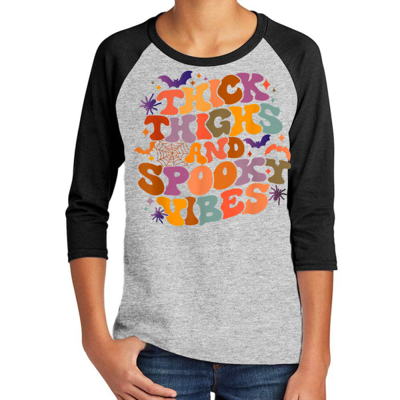 Retro Thick Thighs And Spooky Vibes Halloween Party Groovy Youth 3/4 Sleeve | Artistshot