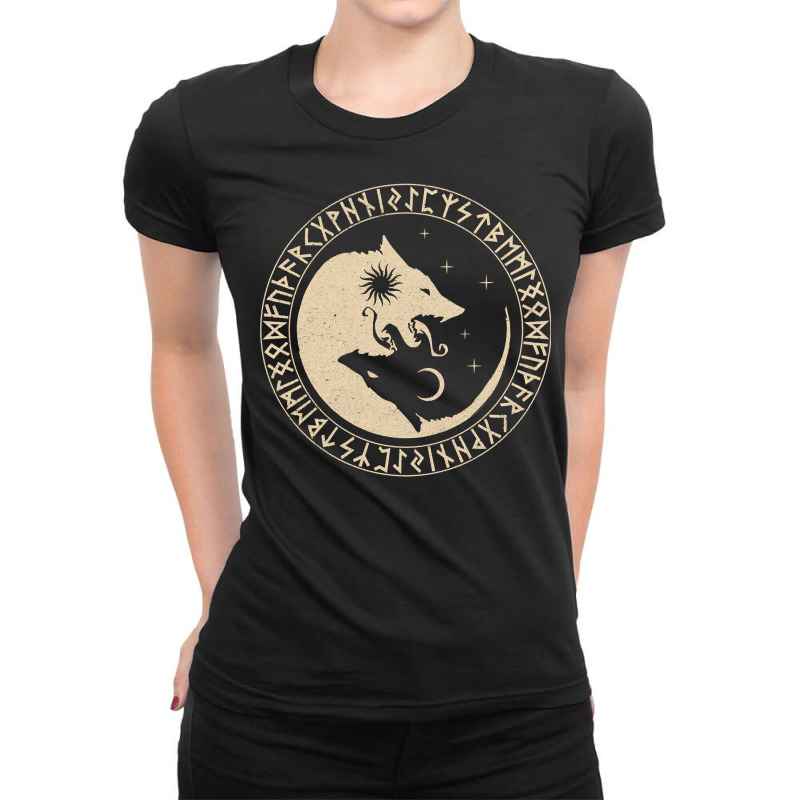 Geri & Freki Odin Wolves Viking Odin Wotan Germanic Moon Sun Pullover Ladies Fitted T-Shirt by cm-arts | Artistshot