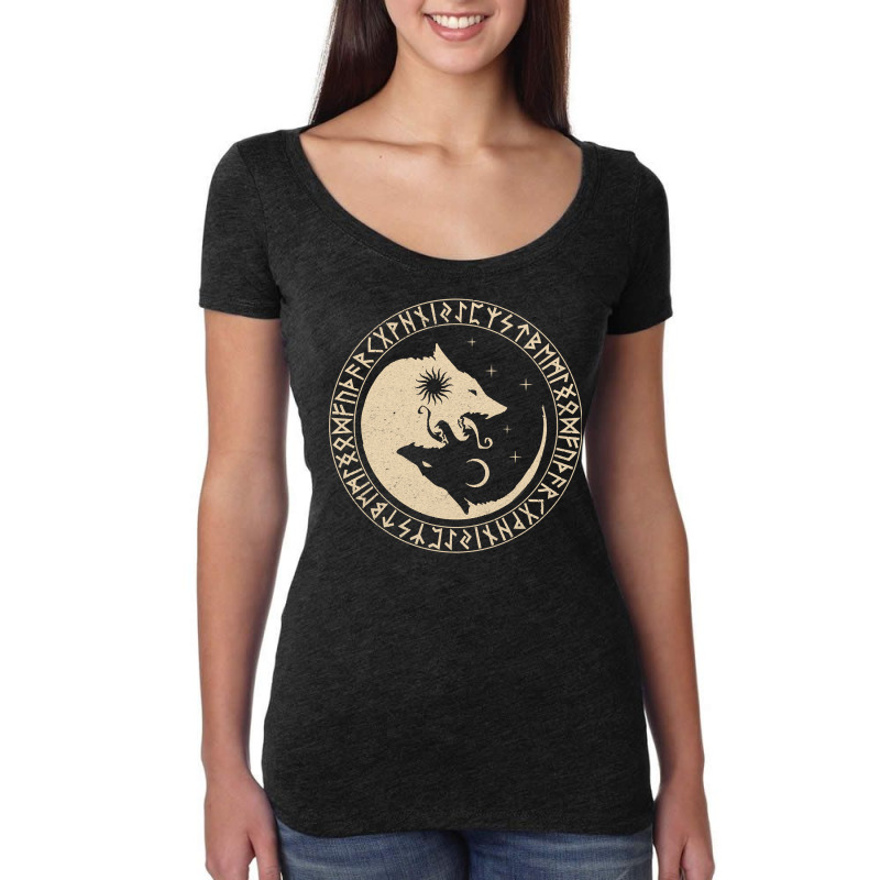 Geri & Freki Odin Wolves Viking Odin Wotan Germanic Moon Sun Pullover Women's Triblend Scoop T-shirt by cm-arts | Artistshot