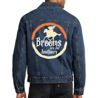 Brooms Are For Amateurs Funny Halloween Witch On A Horse Men Denim Jacket | Artistshot