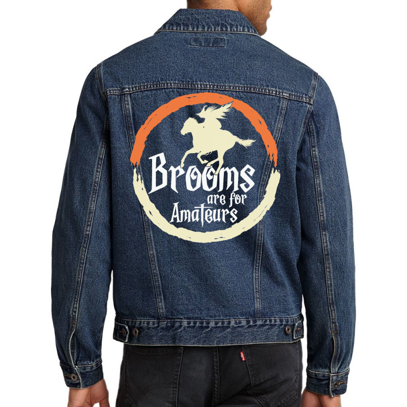 Brooms Are For Amateurs Funny Halloween Witch On A Horse Men Denim Jacket by Haley1989 | Artistshot