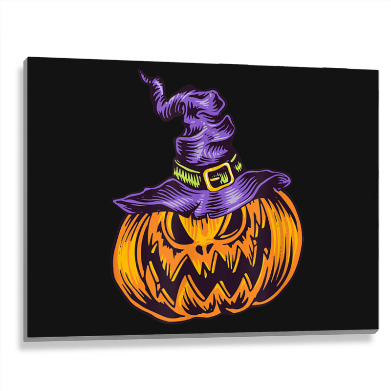 Halloween Pumpkin Witch Hat Witchcraft Costume Metal Print Horizontal | Artistshot