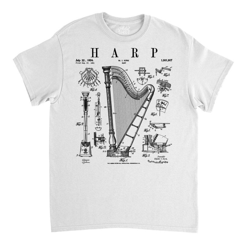 Harp Vintage Patent Harpist Drawing Print T Shirt Classic T-shirt | Artistshot