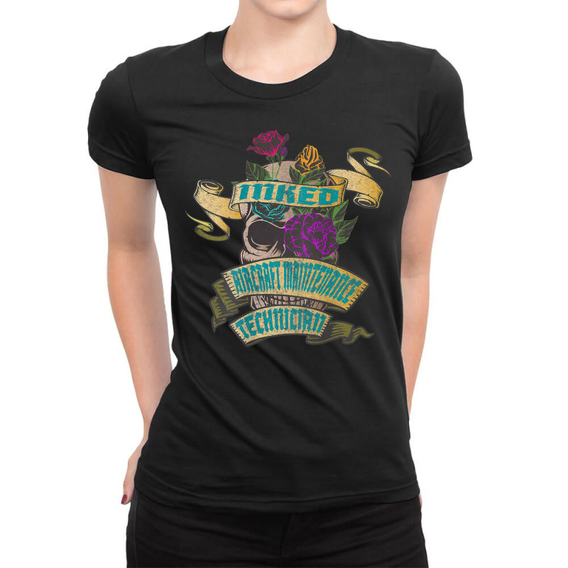 Aircraft Maintenance Technician Inked Tattoo Backside Design Ladies Fitted T-Shirt by August | Artistshot