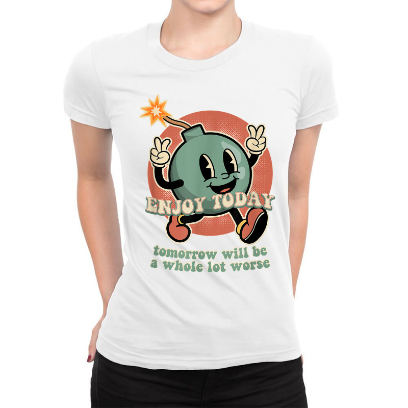 Existential Dread Retro Cartoon Bomb Grenade Nihilism T Shirt Ladies Fitted T-Shirt by cm-arts | Artistshot