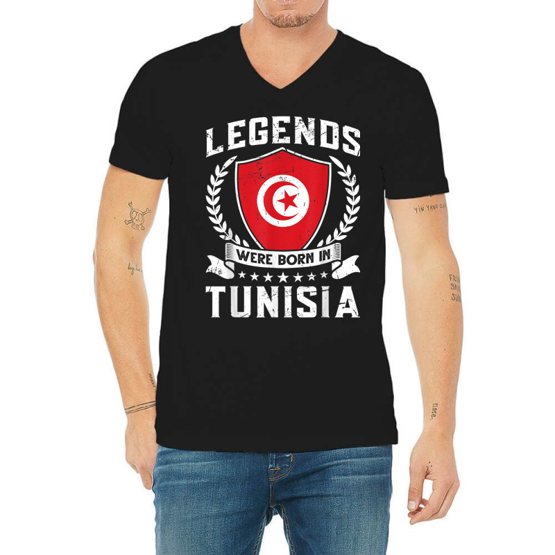 Vintage Design Tunisian Flag Legends Were Born In Tunisia V-neck Tee | Artistshot