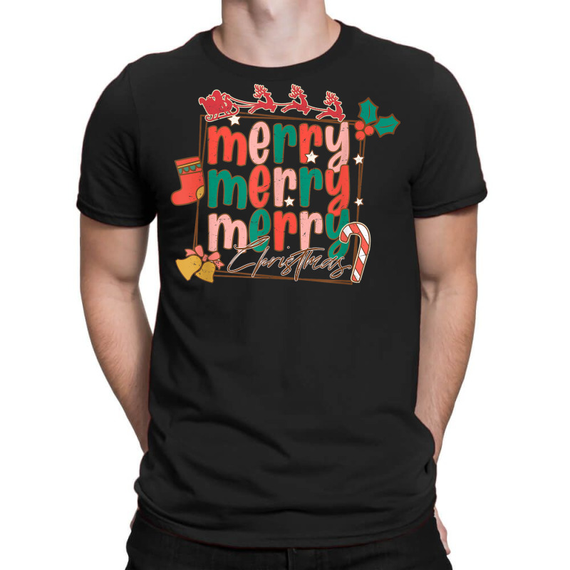 Merry Christmas Family Retro Groovy Santa's Reindeer Sleigh T-shirt | Artistshot