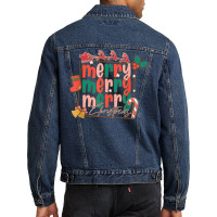 Merry Christmas Family Retro Groovy Santa's Reindeer Sleigh Men Denim Jacket | Artistshot