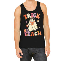 Retro Groovy Trick Or Teach Halloween Floral Ghost Teacher Tank Top | Artistshot