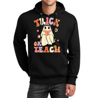 Retro Groovy Trick Or Teach Halloween Floral Ghost Teacher Unisex Hoodie | Artistshot