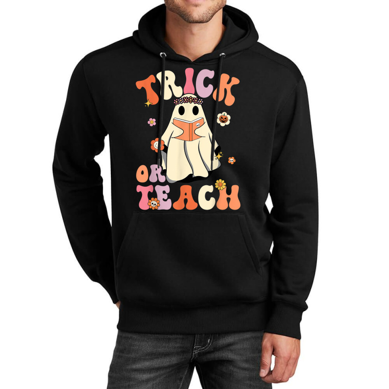 Retro Groovy Trick Or Teach Halloween Floral Ghost Teacher Unisex Hoodie | Artistshot