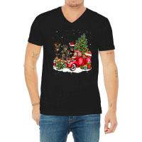 3 Rottweiler Truck Christmas Light Tree Reindeer Santa Xmas V-neck Tee | Artistshot