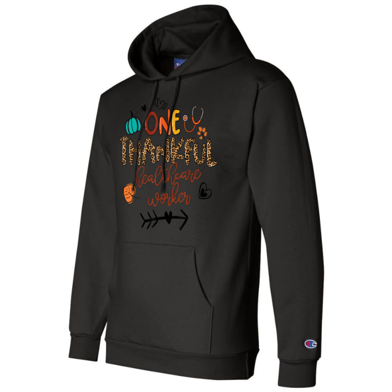 One Thankful Healthcare Worker Leopard Pumpkin Thanksgiving Champion Hoodie | Artistshot