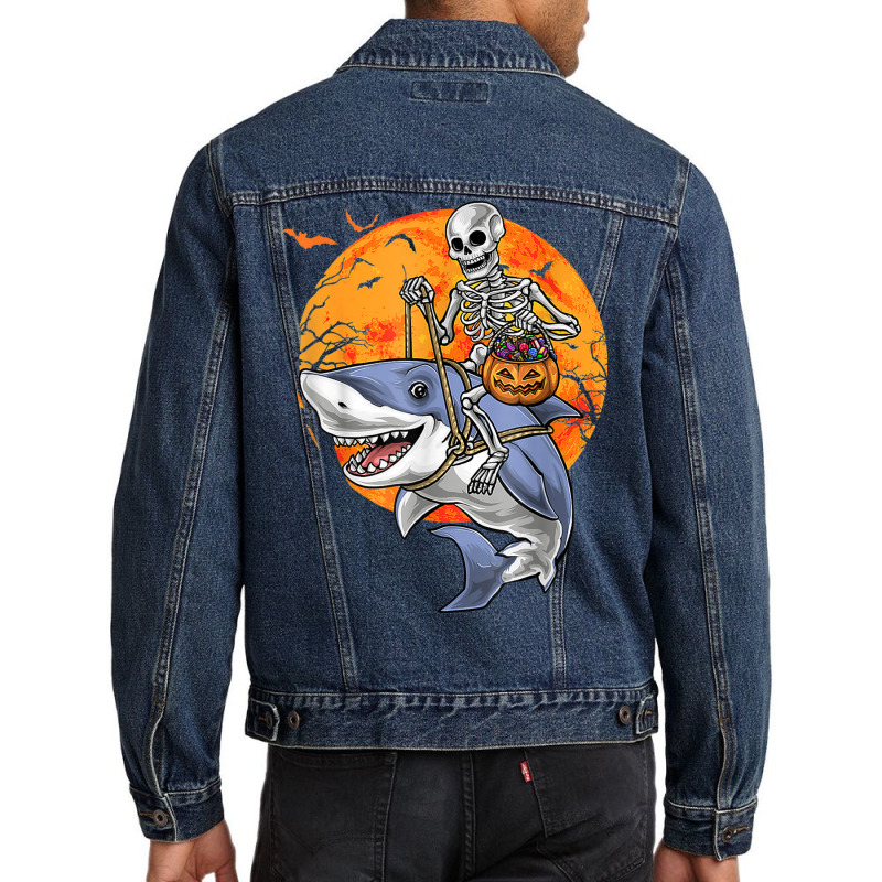 Halloween Skeleton Shark Kids Boys Girls Funny Halloween Men Denim Jacket | Artistshot