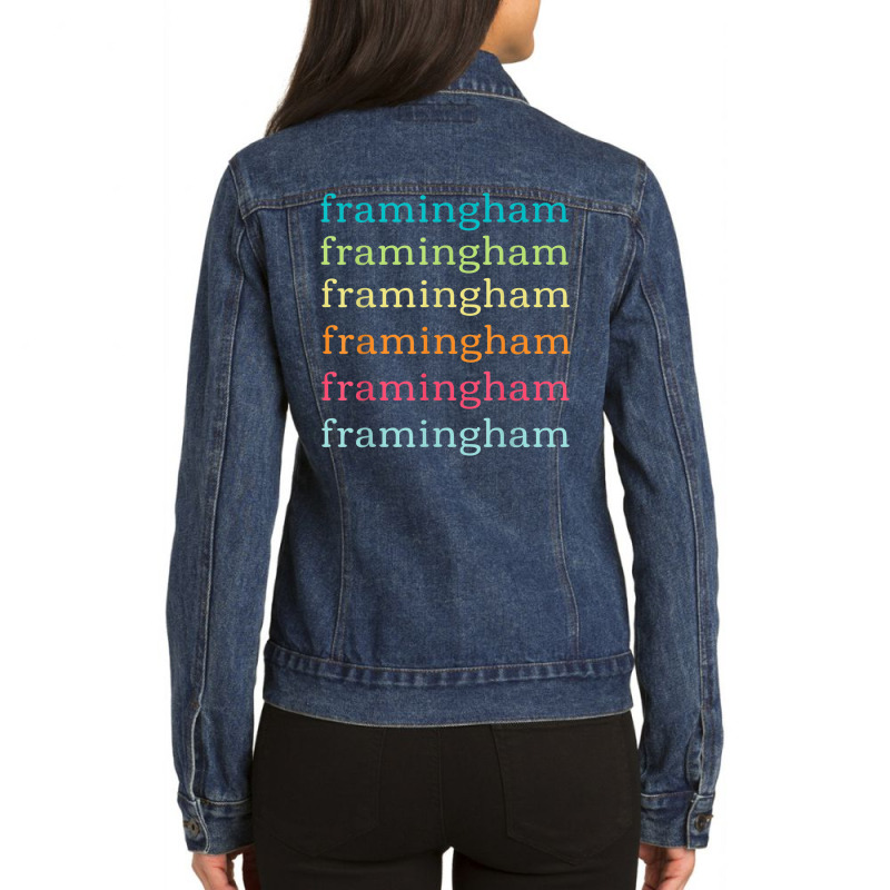 Framingham Massachusetts (ma) Cute And Colorful Text Ladies Denim Jacket by Sombre | Artistshot