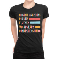 Phonemic Awareness Phonics Fluency Vocabulary Comprehension Ladies Fitted T-shirt | Artistshot