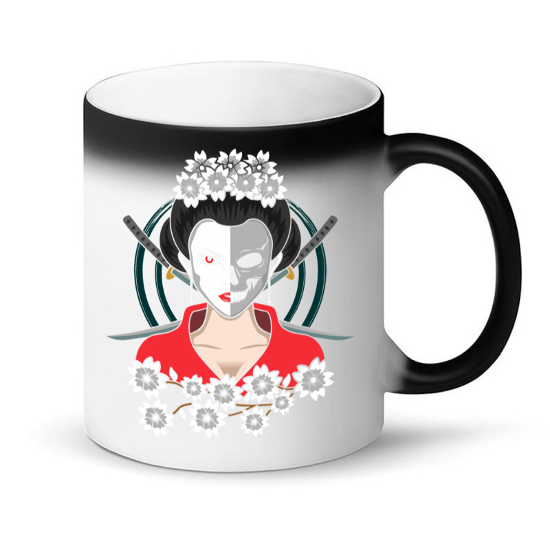 Girl Japanese Samurai Vintage Samurai Cat Geisha Art Graphic Pullover Magic Mug | Artistshot