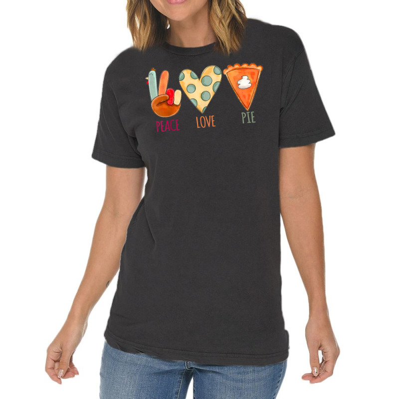 Peace Love Pie Food Fall Turkey Hand Sign Thanksgiving Party Vintage T-shirt | Artistshot