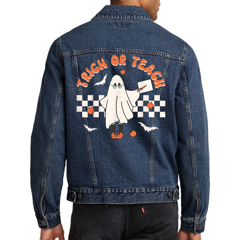 Halloween Trick Or Teach Ghost Teacher Spooky Season Men Denim Jacket | Artistshot