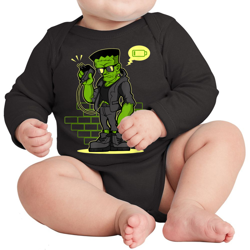 Frankenstein With Low Battery On Halloween Long Sleeve Baby Bodysuit by Complete | Artistshot